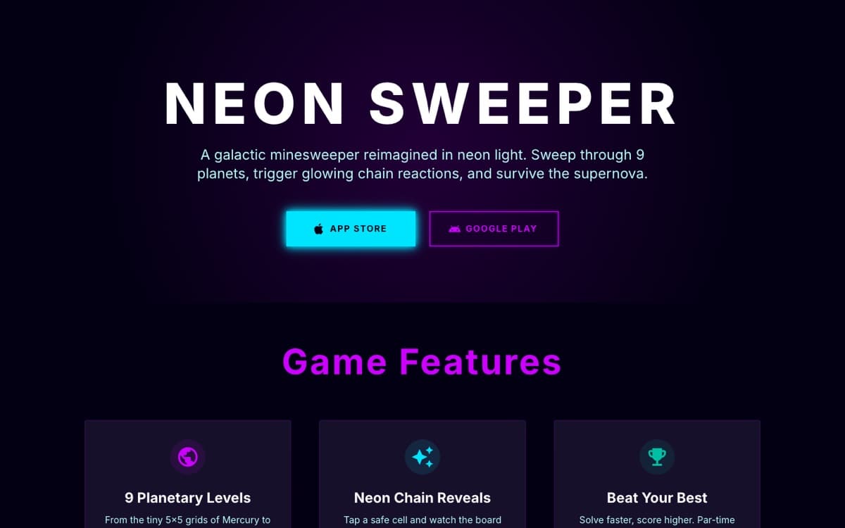 Neon Sweeperのサイト画面